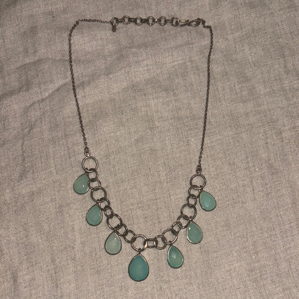 Sterling Silver 925 Teardrop Teal Necklace Chalcedony.